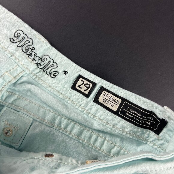 Miss Me Jeans Women's 31x31* Low Rise Skinny Icy Blue Embellished Denim Tag 29 - Picture 6 of 16